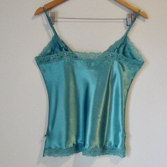 La Vie En Rose Satin Lace Camisole Turquoise Blue Green Babydoll Medium Large - Picture 9 of 11